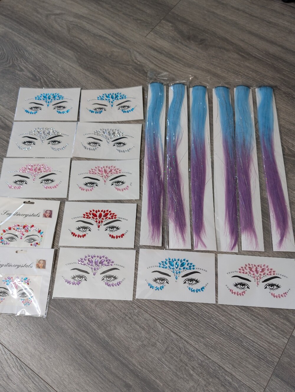 Festival Rave Bundle Face Gems + Ombre Clip In Hair Extensions